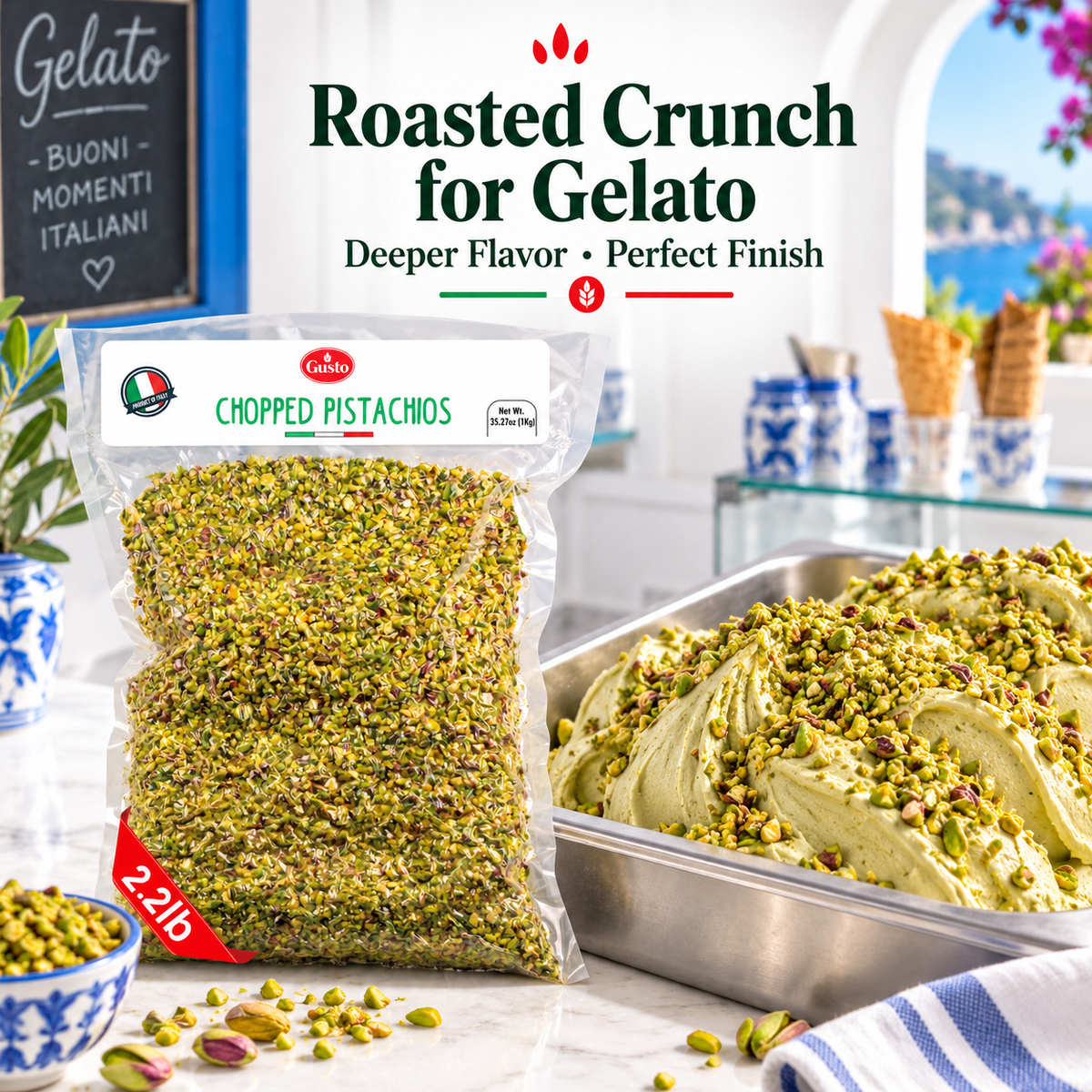 Gusto Etna Sicilian Raw Chopped Pistachios – 1kg (2.2 lb) Bulk