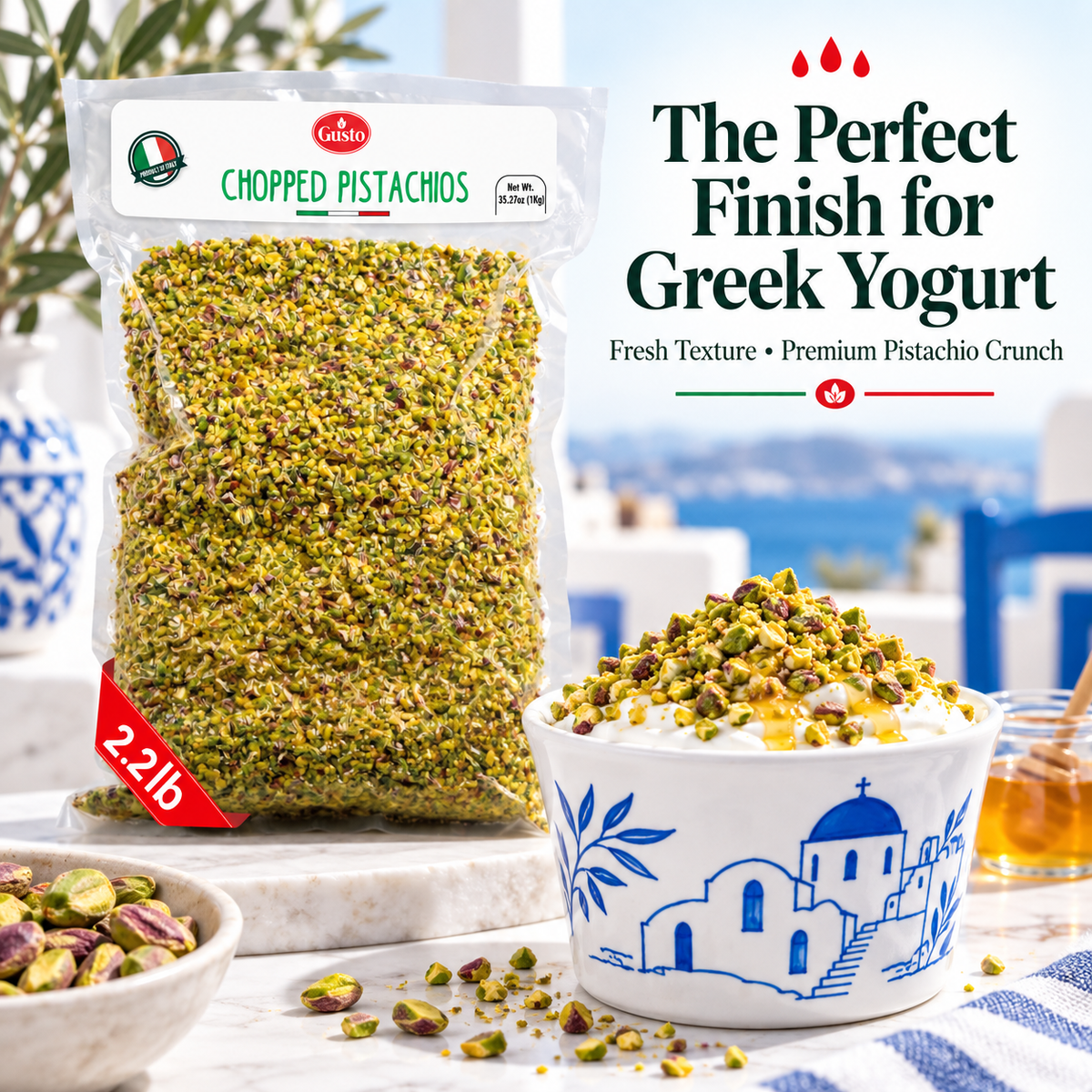 Gusto Etna Sicilian Raw Chopped Pistachios – 1kg (2.2 lb) Bulk