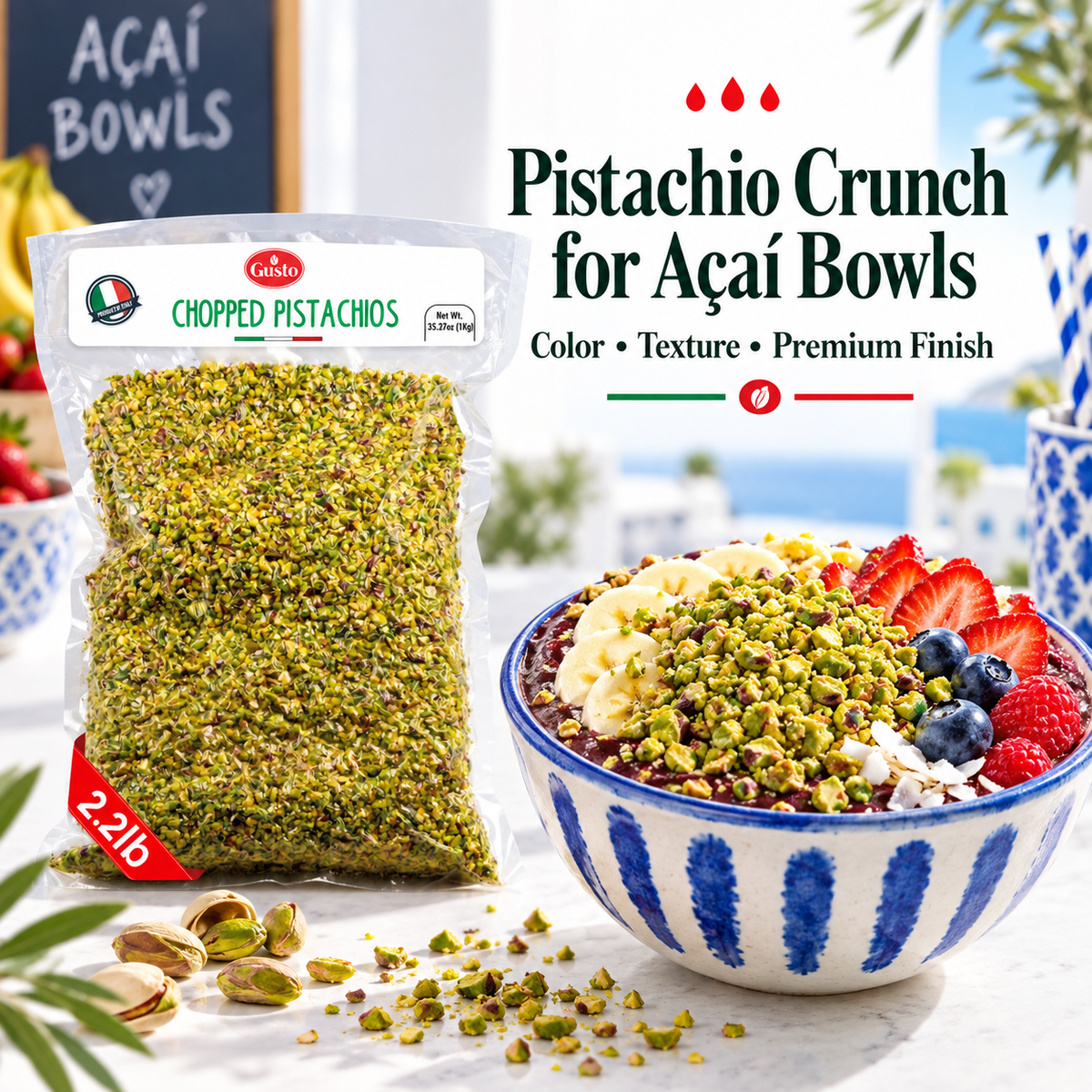 Gusto Etna Sicilian Raw Chopped Pistachios – 1kg (2.2 lb) Bulk