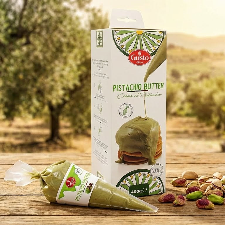 Gusto Etna Sicilian Pistachio Cream Squeeze Pouch (20% Pistachio) – 400g / 14.1 oz