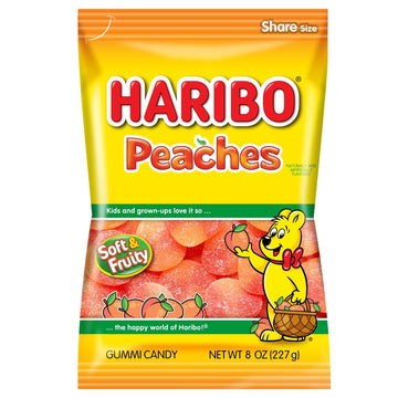 Haribo Gummy Candy, Peaches Gummies, Large Peg Bag, 8 Oz