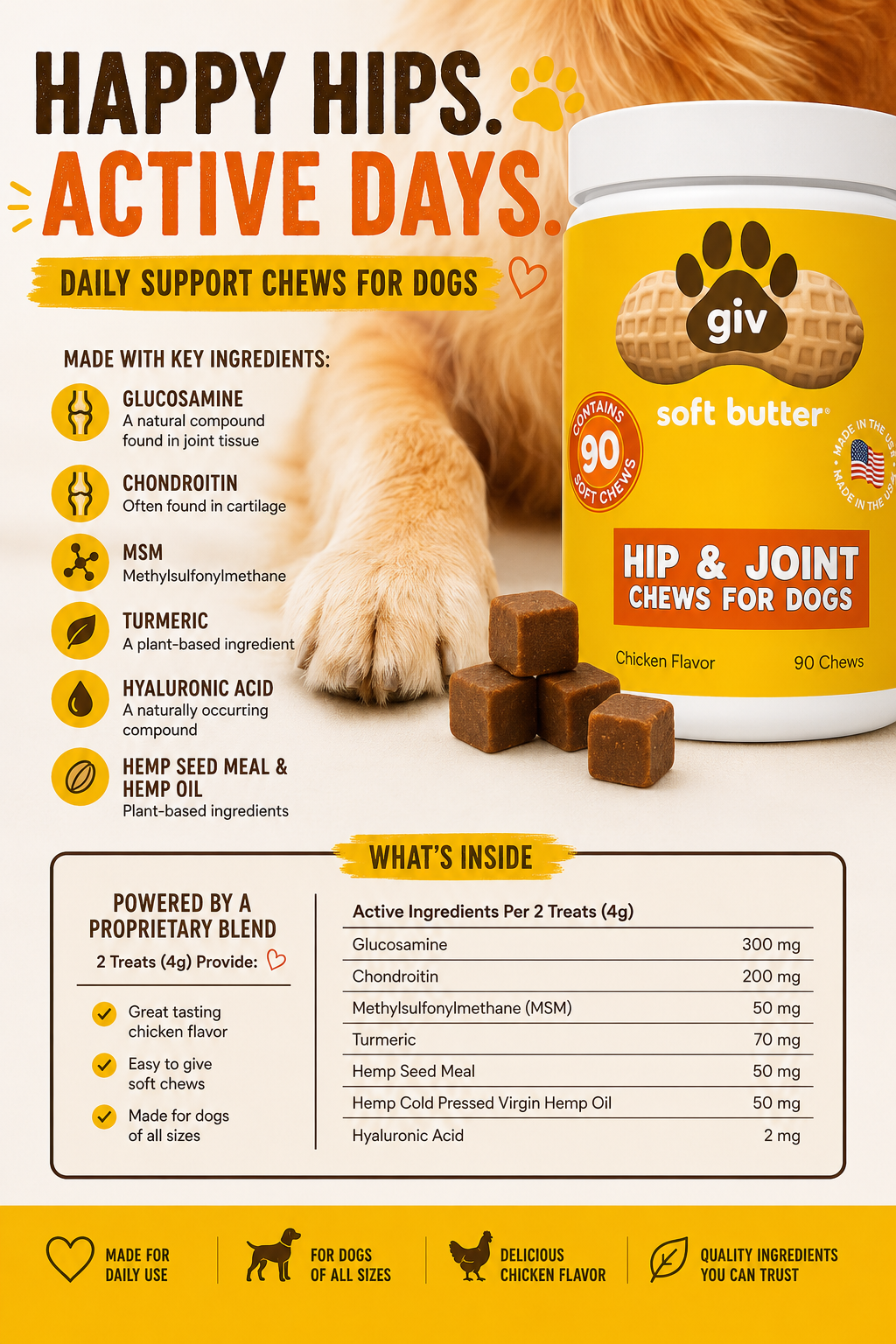 Hip & Joint Chews for Dogs (90 Count Jar)