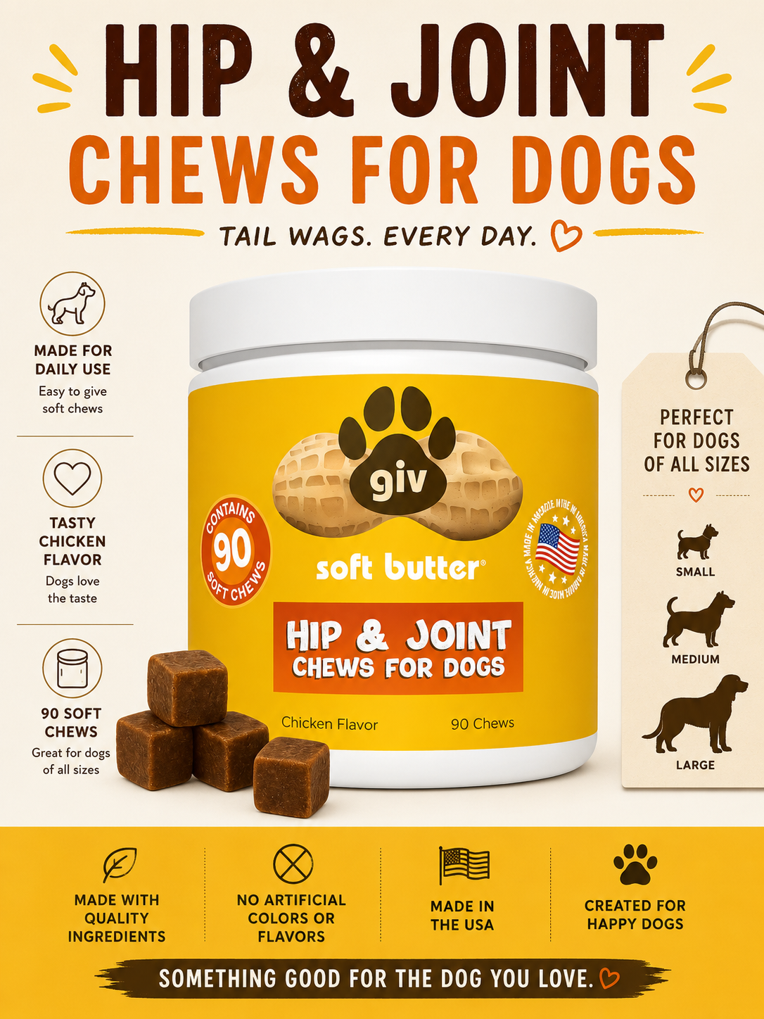 Hip & Joint Chews for Dogs (90 Count Jar)