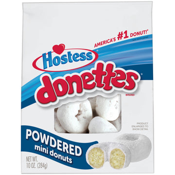 Hostess Powdered Donettes Bag, Powdered Sugar Mini Donuts - 10 Oz