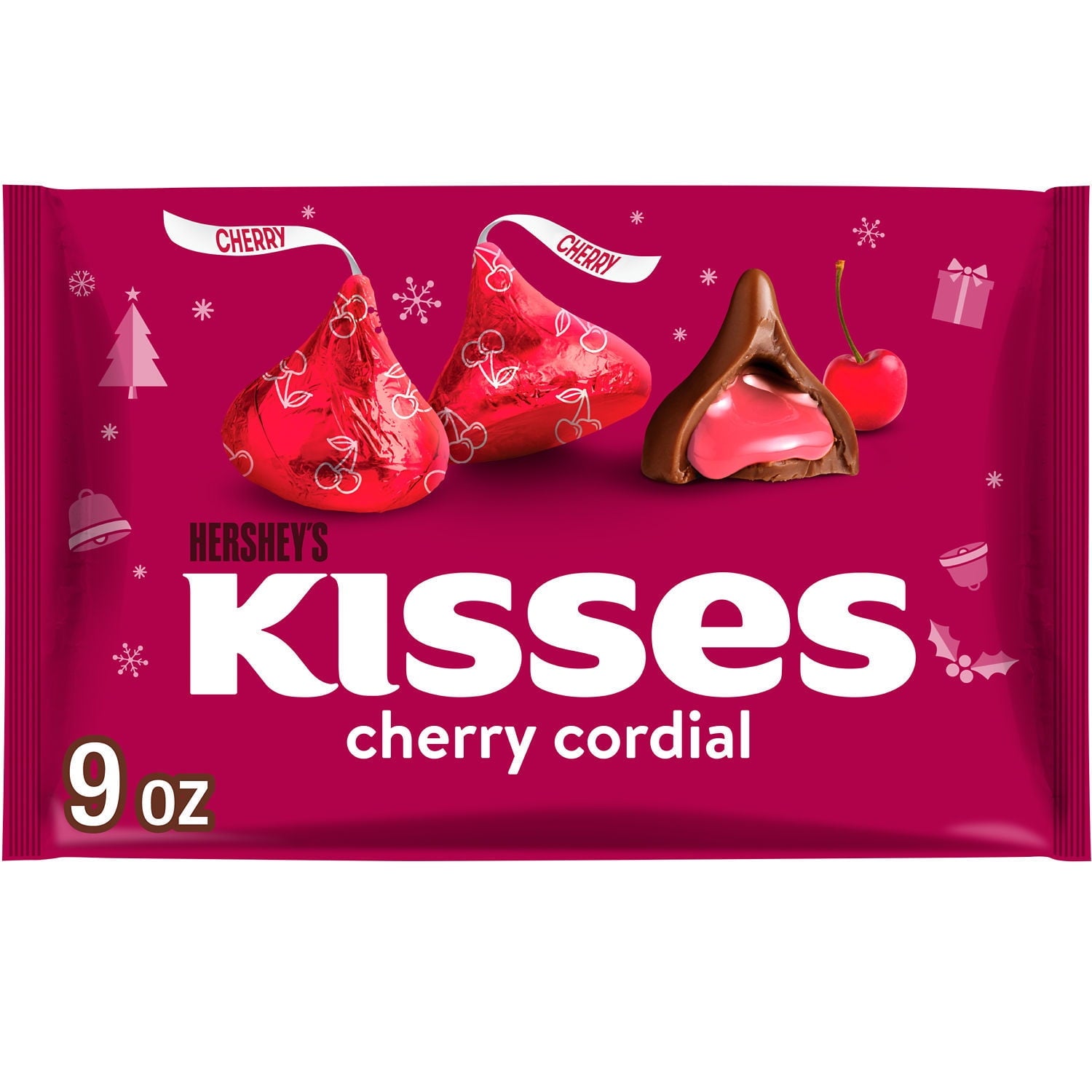 HersheyS Kisses Cherry Cordial Flavored Christmas Candy, Bag 9 Oz