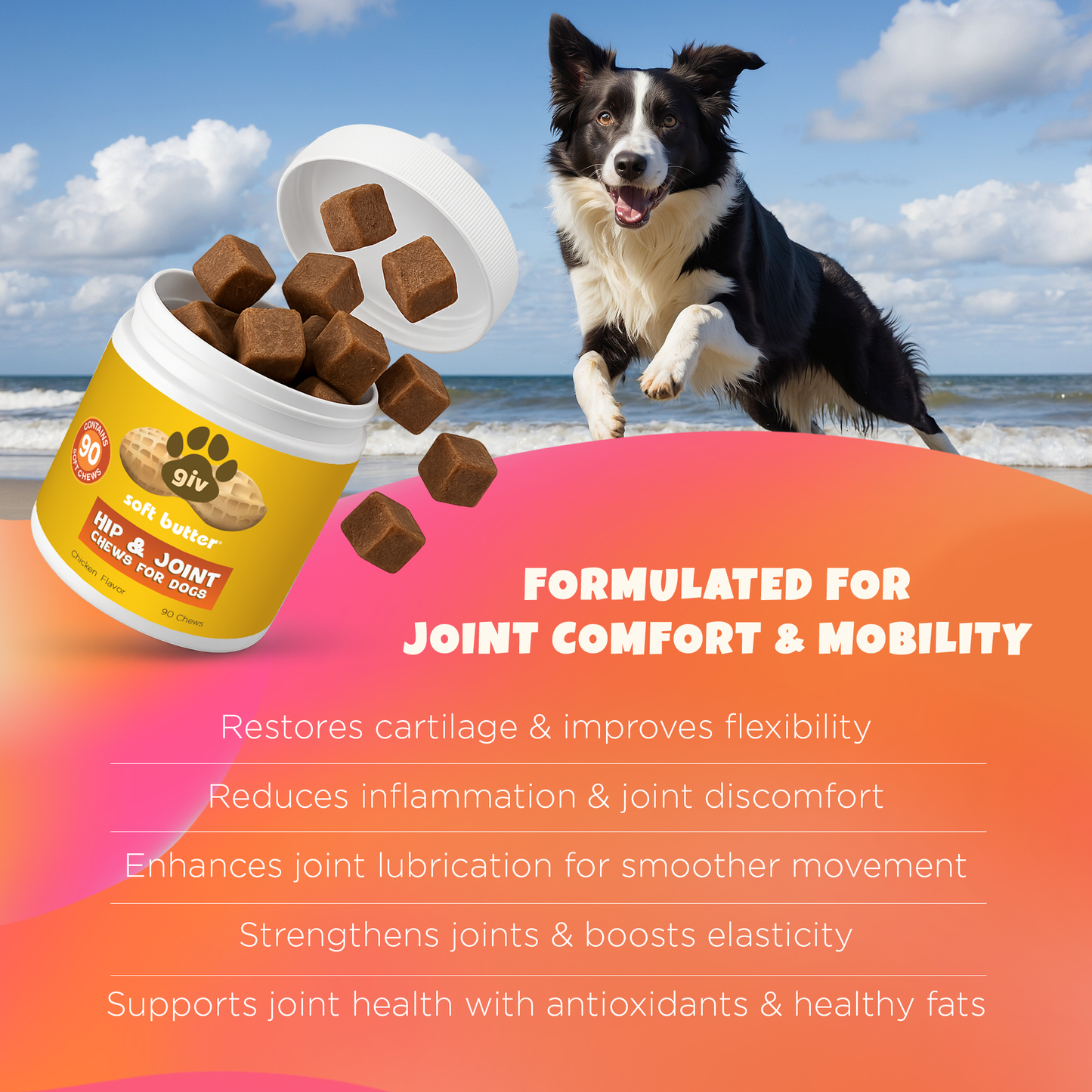 Hip & Joint Chews for Dogs (Two 90 Count Jars, 180 chews)