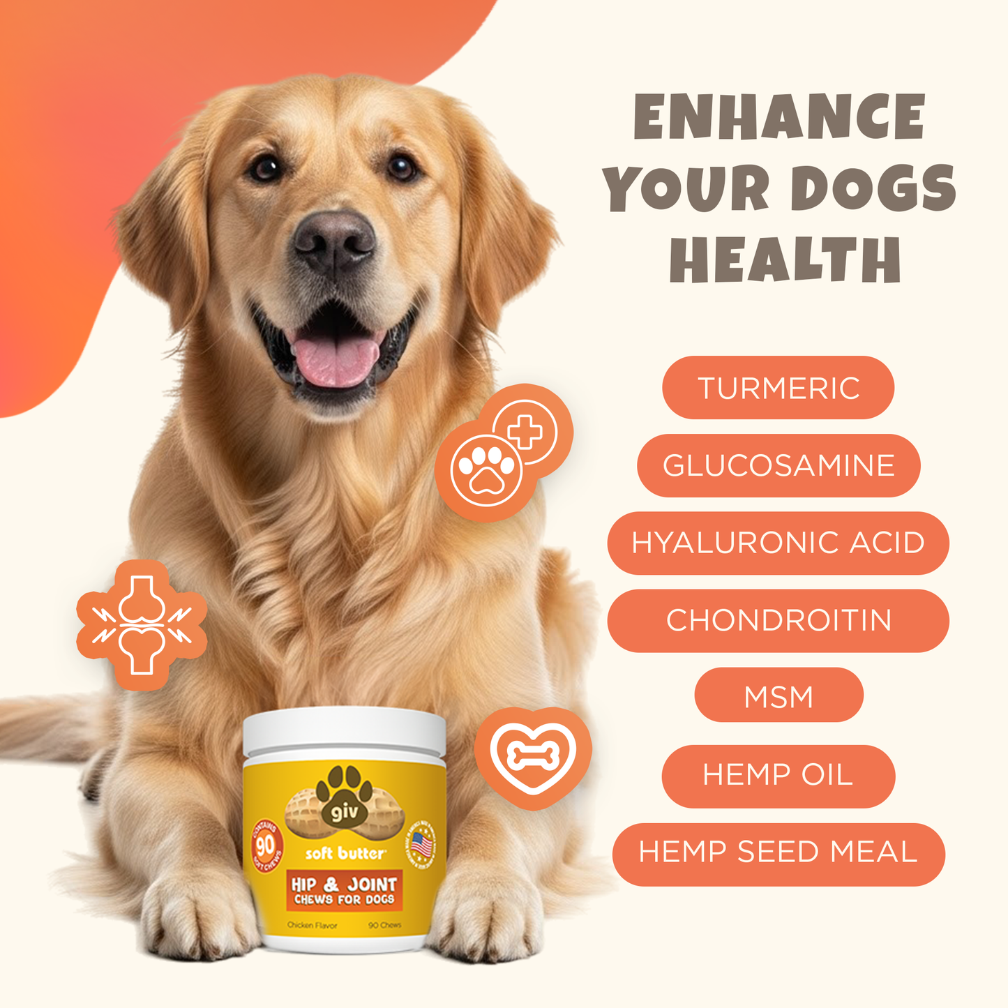 Hip & Joint Chews for Dogs (Two 90 Count Jars, 180 chews)