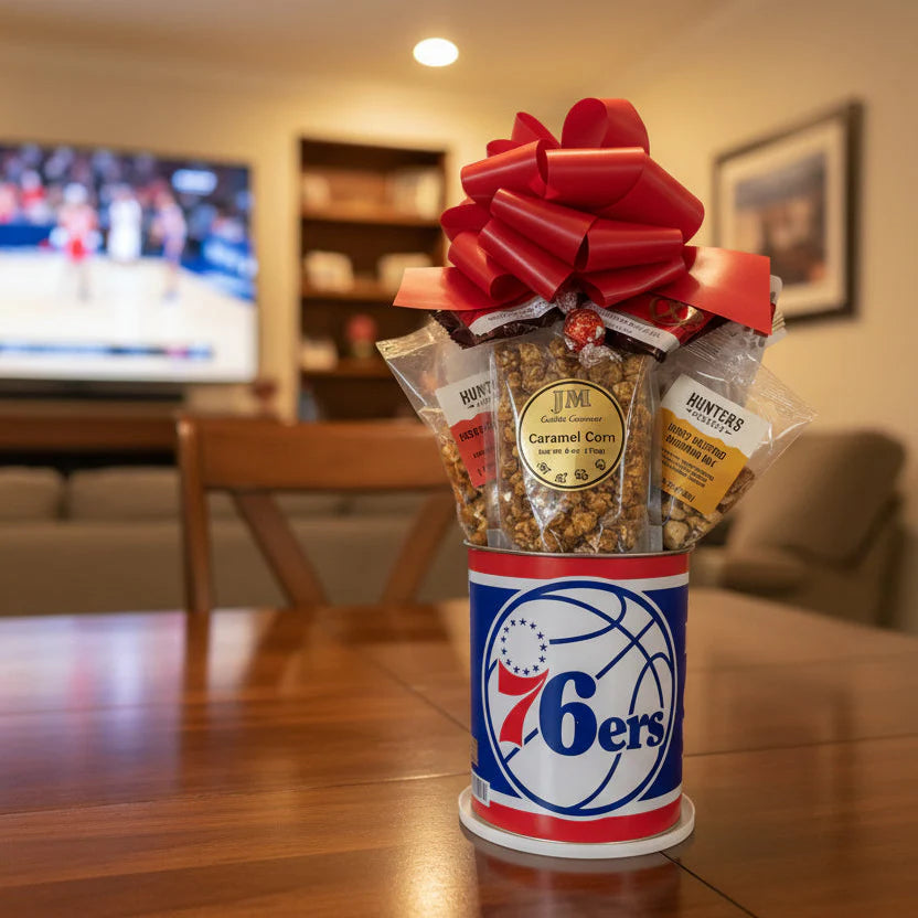 Philadelphia 76ers Gift Tin Basket - Officially Licensed NBA Snacks - Made in USA