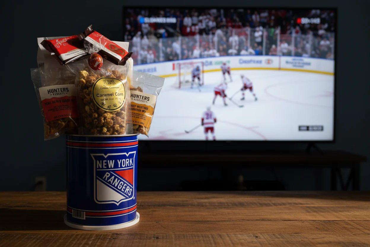New York Rangers Gift Tin Basket - 1 Gallon Officially Licensed NHL Snacks