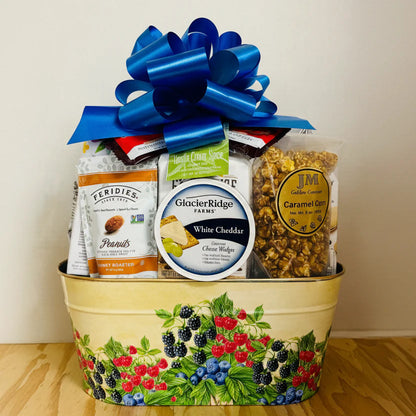 Large Berry Gift Tin Basket - Gourmet Food Gift for Sympathy & Corporate Occasions