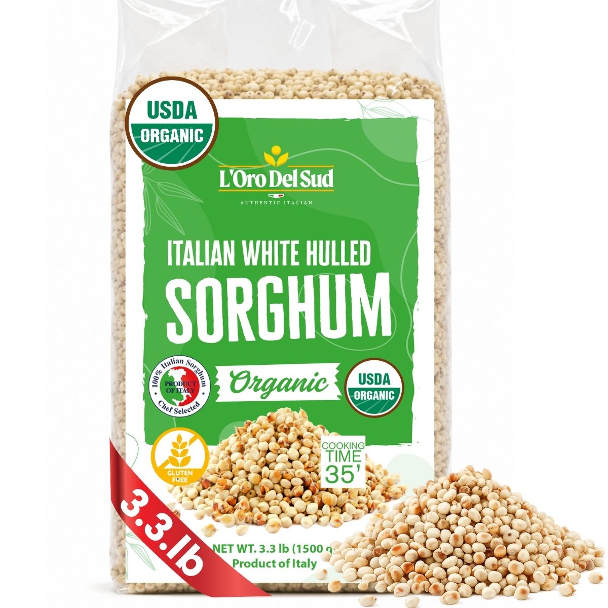 L’Oro Del Sud, Organic Italian White Hulled Sorghum, 52.9 oz (1.5 kg)