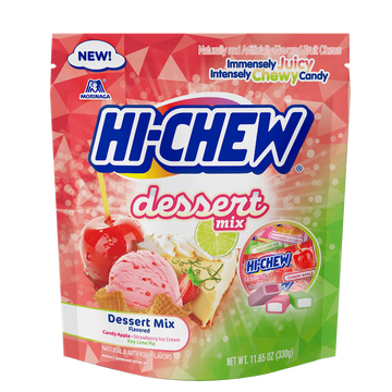 Morinaga Hi-Chew Dessert Chewy Candy Mix Stand Up Pouch with Strawberry Ice Cream, Candy Apple and Key Lime Pie