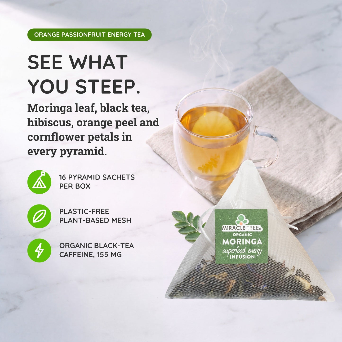 Organic Moringa Energy Tea - Orange Passionfruit - Natural Coffee Alternative