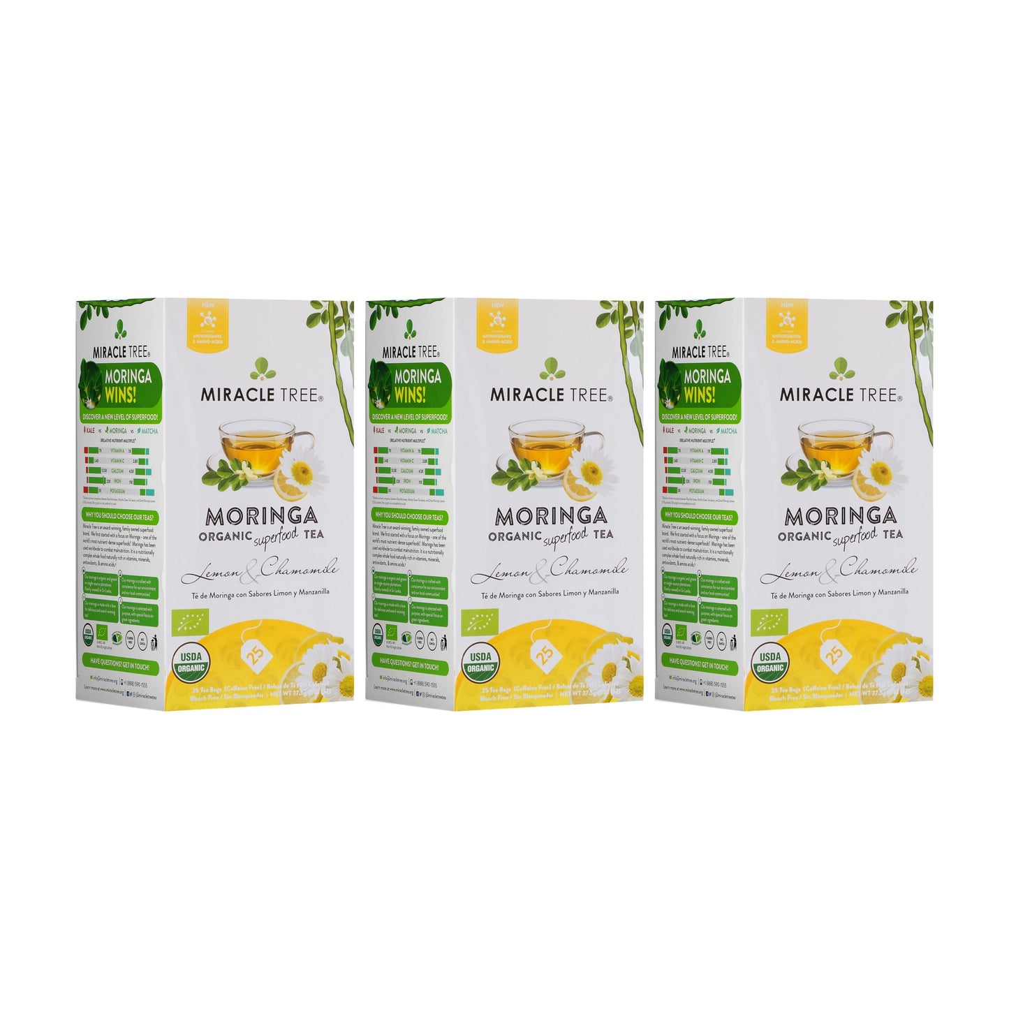 Organic Moringa Tea - Lemon & Chamomile - Caffeine-Free Herbal Tea