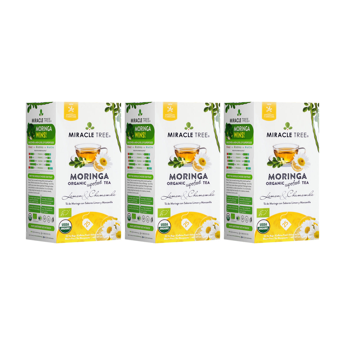 Organic Moringa Tea - Lemon & Chamomile - Caffeine-Free Herbal Tea