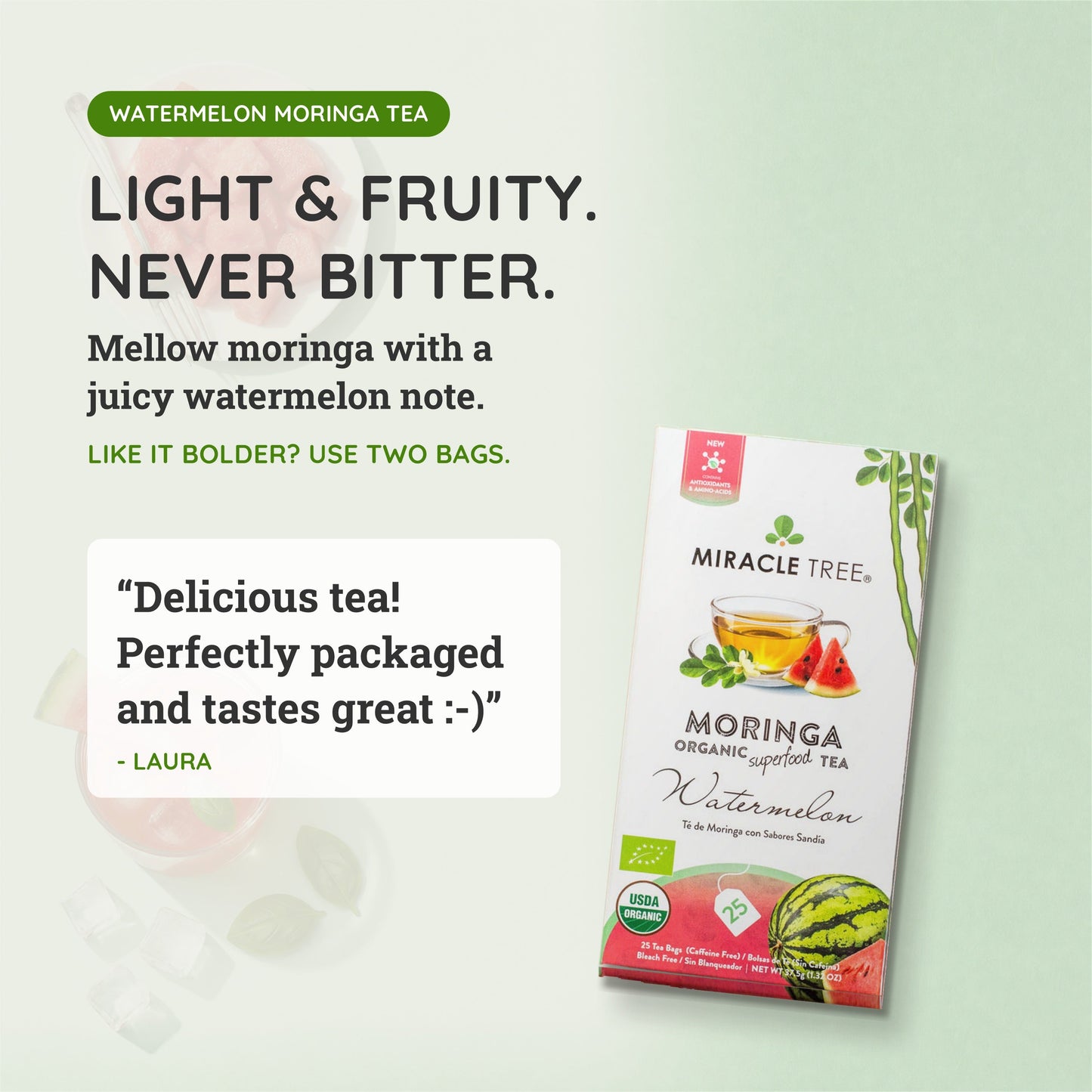 Organic Moringa Tea - Watermelon - Caffeine-Free Herbal Tea
