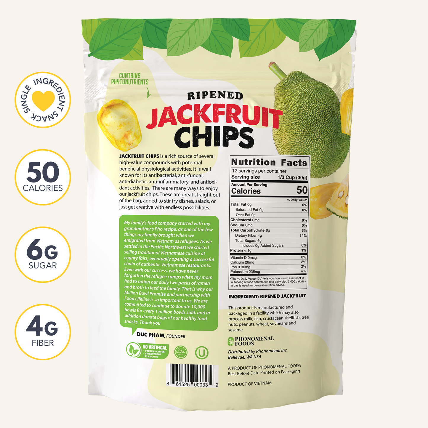 Pho'nomenal Ripened Jackfruit Chips (Standard Size - 5.3oz Bag)