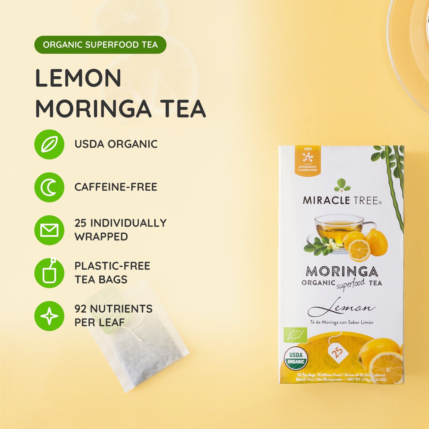 Organic Moringa Tea - Lemon - Caffeine-Free Herbal Tea