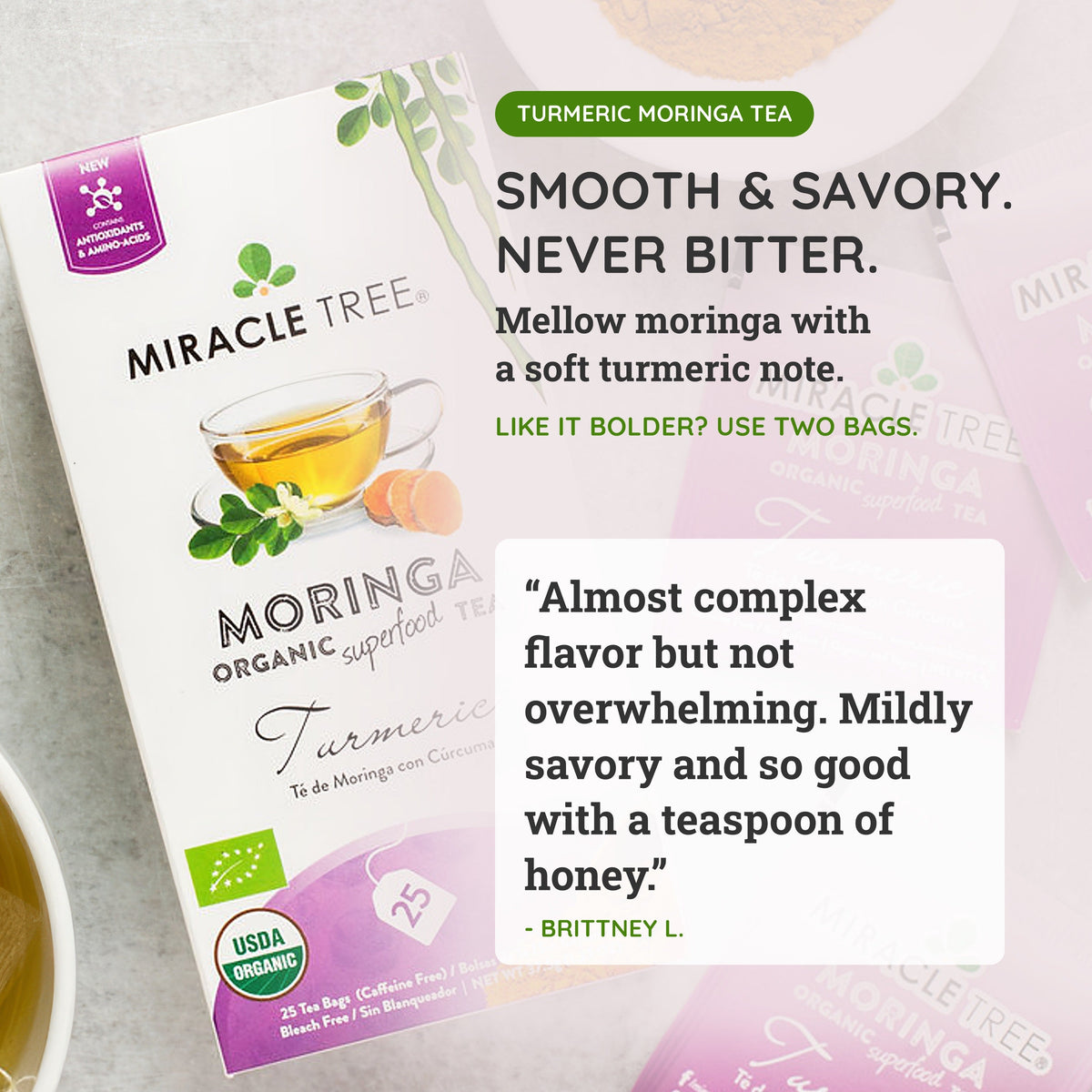 Organic Moringa Tea - Turmeric - Caffeine-Free Herbal Tea