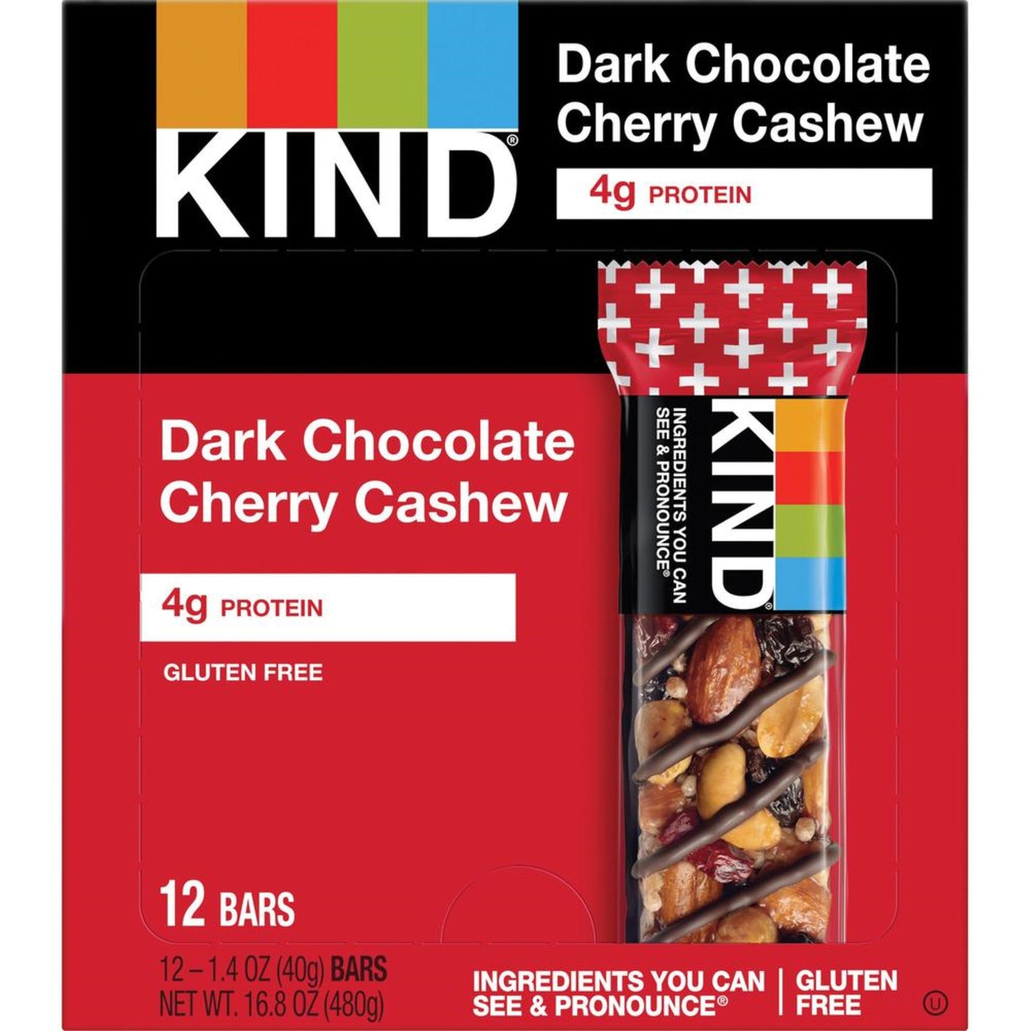 KIND Dark Chocolate Cherry Cashew Nut Bars - Cholesterol-free, Non-GMO, Gluten-free, Individually Wrapped - Dark Chocolate, Cash