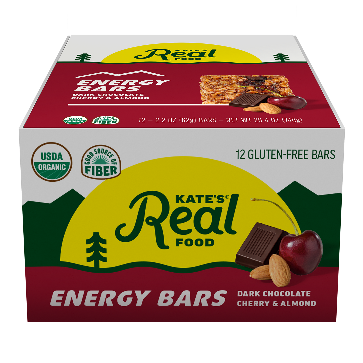 Kate's Real Food Dark Chocolate and Cherry Energy Bars, 12-Pack, 2.2 Oz Each