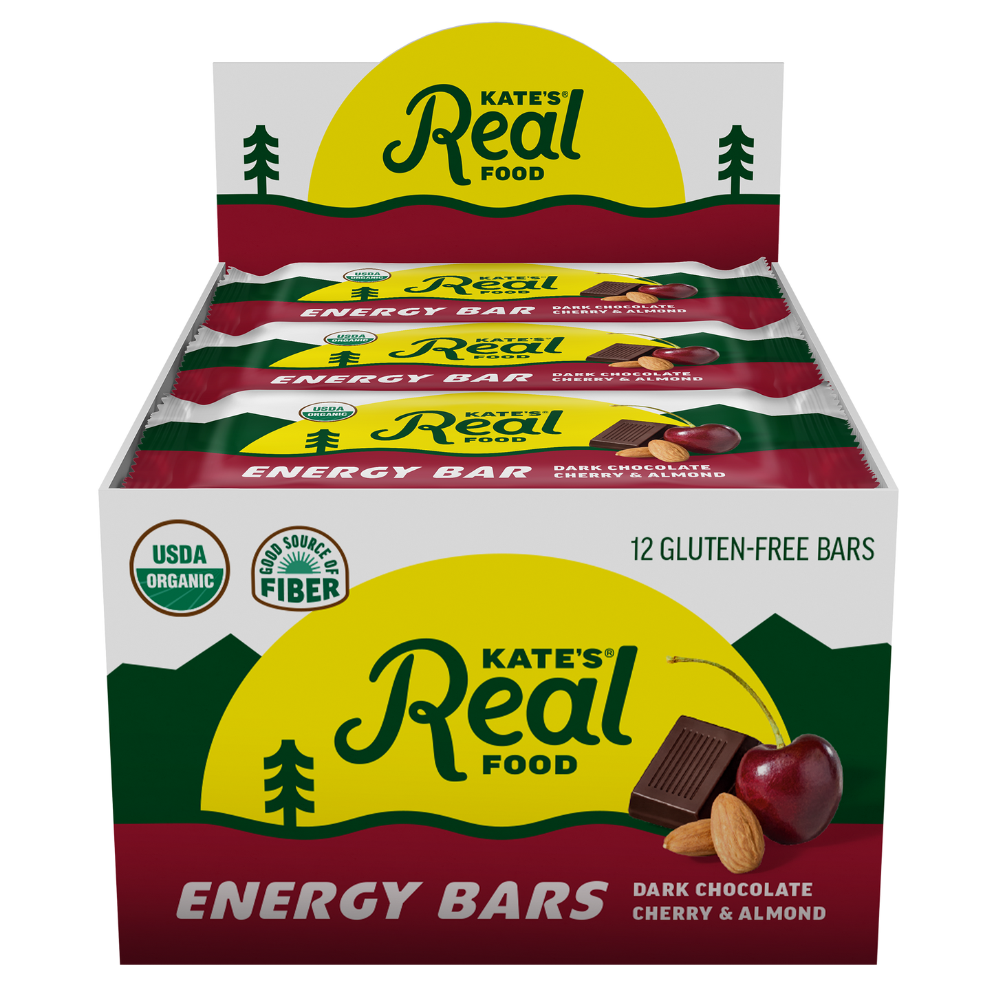 Kate's Real Food Dark Chocolate and Cherry Energy Bars, 12-Pack, 2.2 Oz Each
