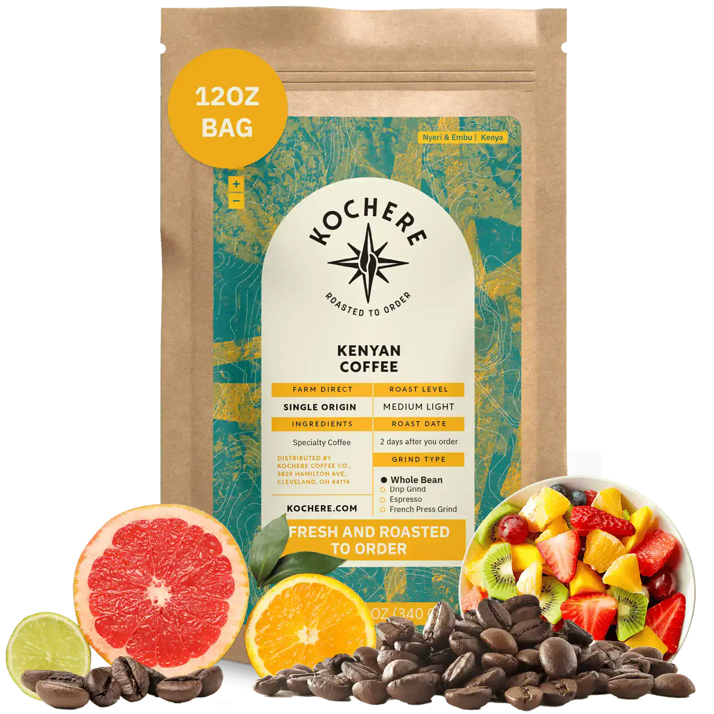 Kochere Coffee Kenyan Nyeri Embu AB Medium-Light Roast - Fruity, Balanced, Bright Cup