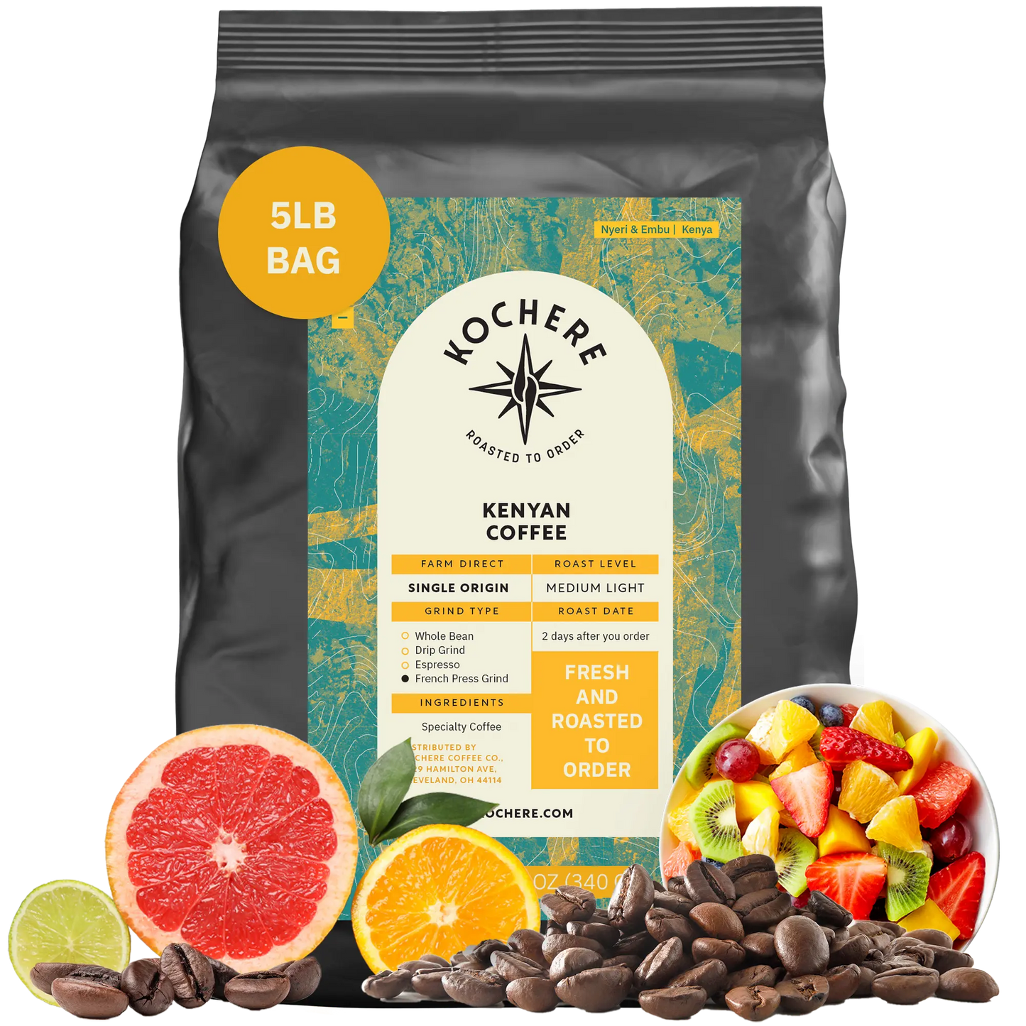 Kochere Coffee Kenyan Nyeri Embu AB Medium-Light Roast - Fruity, Balanced, Bright Cup