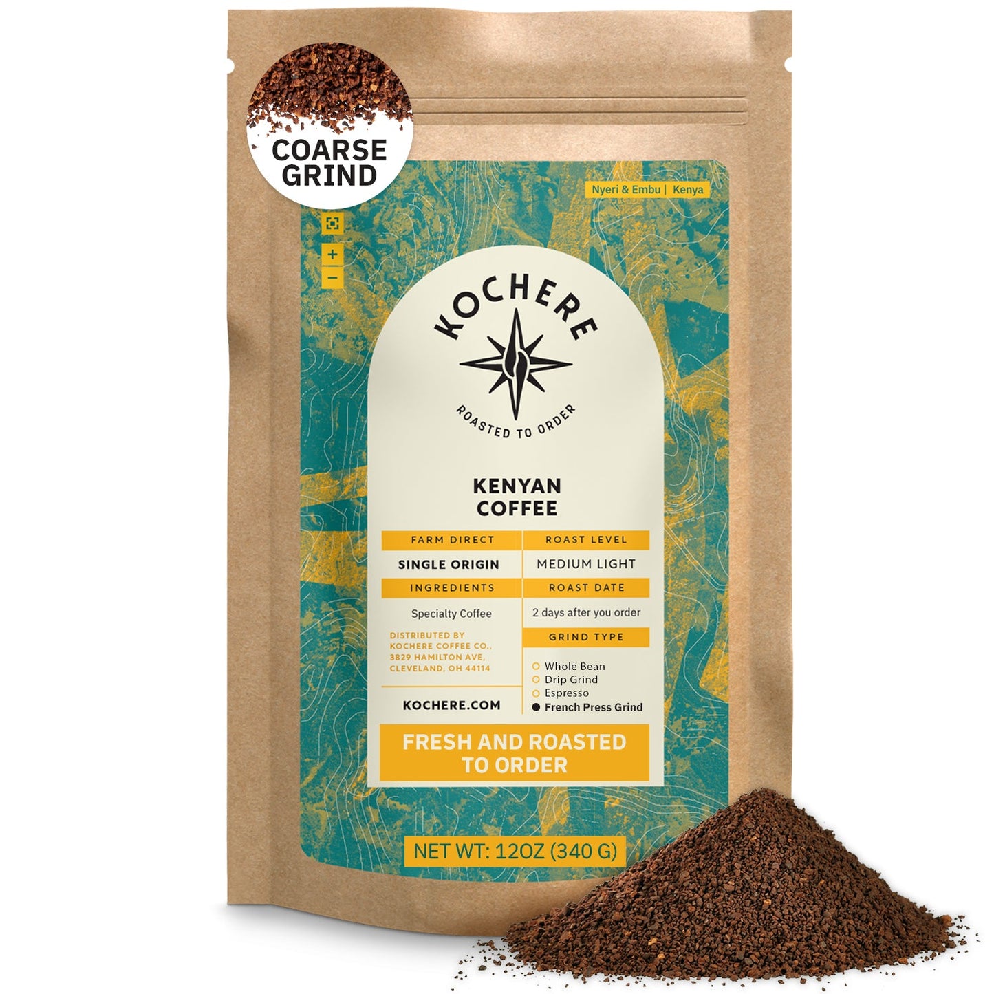 Kochere Coffee Kenyan Nyeri Embu AB Medium-Light Roast - Fruity, Balanced, Bright Cup