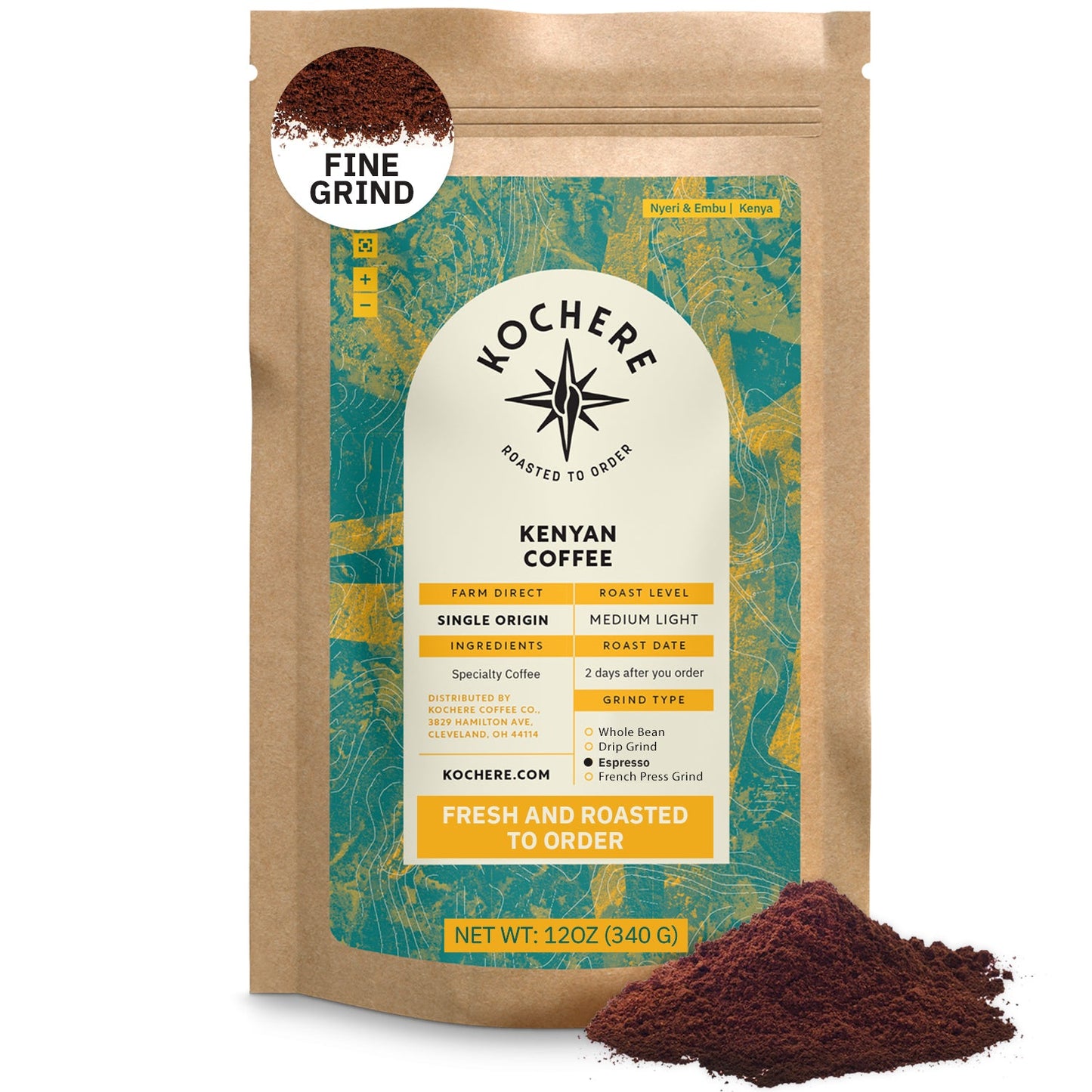 Kochere Coffee Kenyan Nyeri Embu AB Medium-Light Roast - Fruity, Balanced, Bright Cup