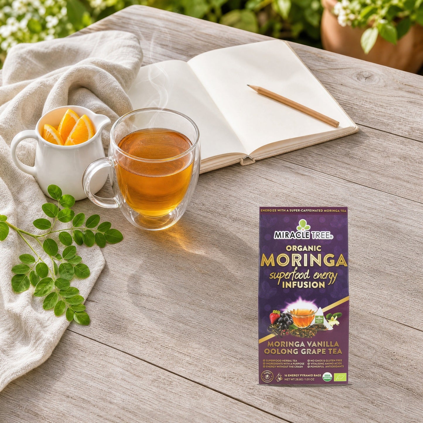 Organic Moringa Energy Tea - Grape Vanilla - Natural Coffee Alternative