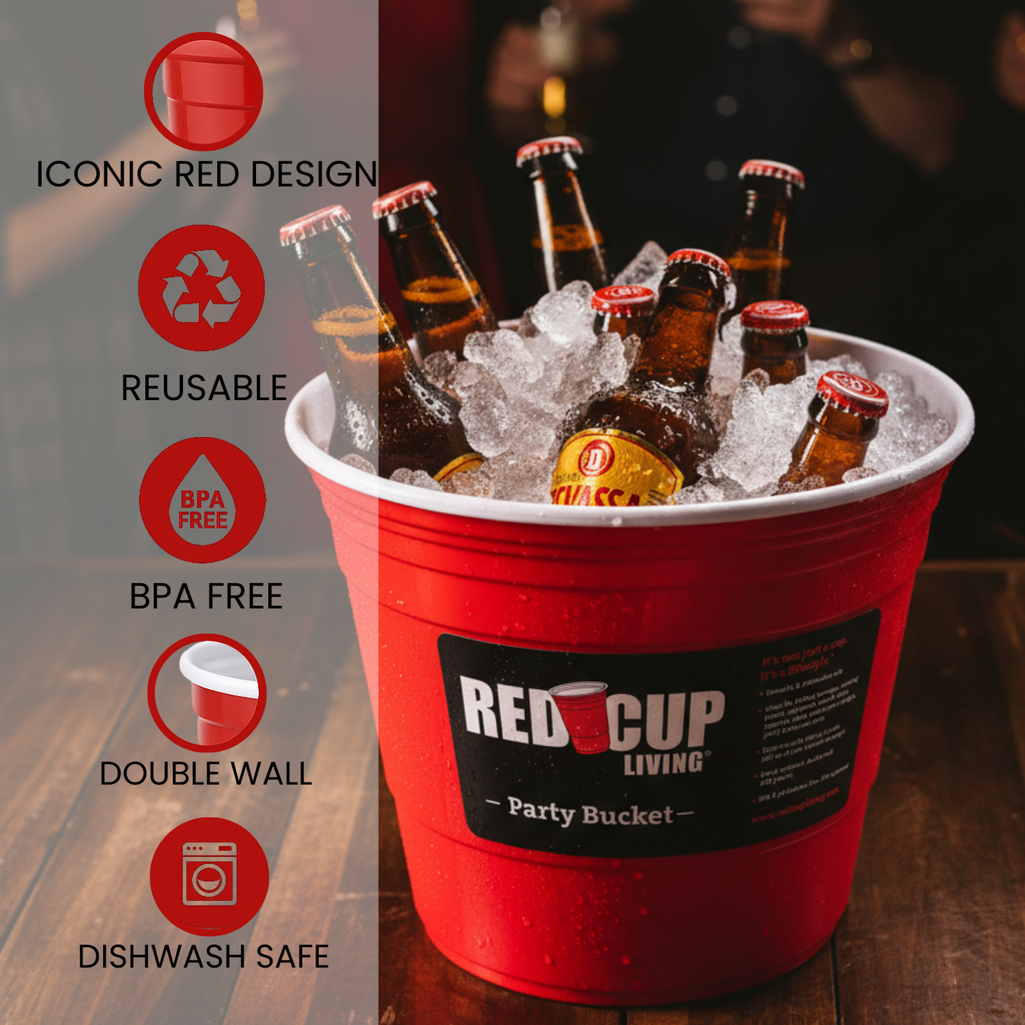 Redcupliving Red Party Ice Bucket | Reusable, Dishwasher-Safe