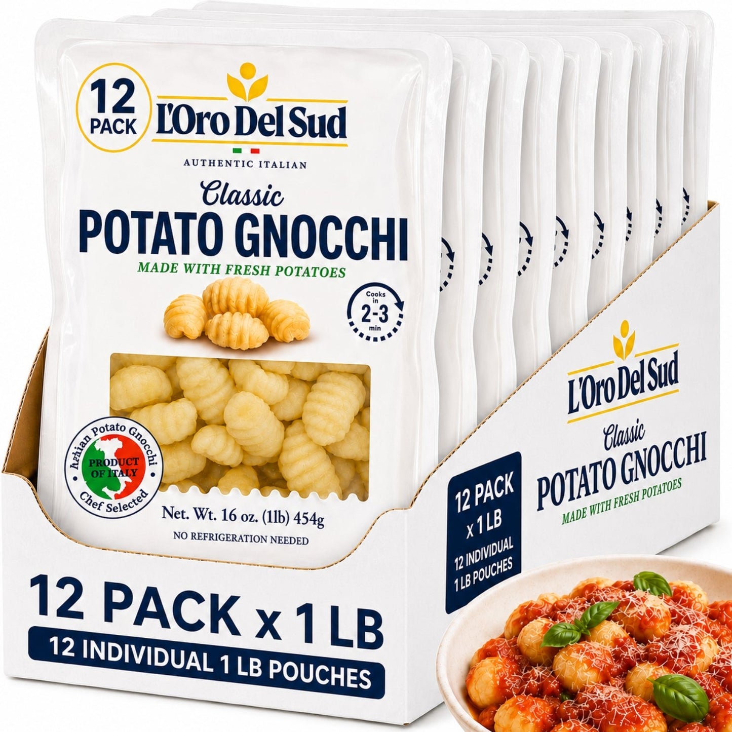 L'Oro Del Sud, Classic  Potato Gnocchi, 12 Pack x 1 lb