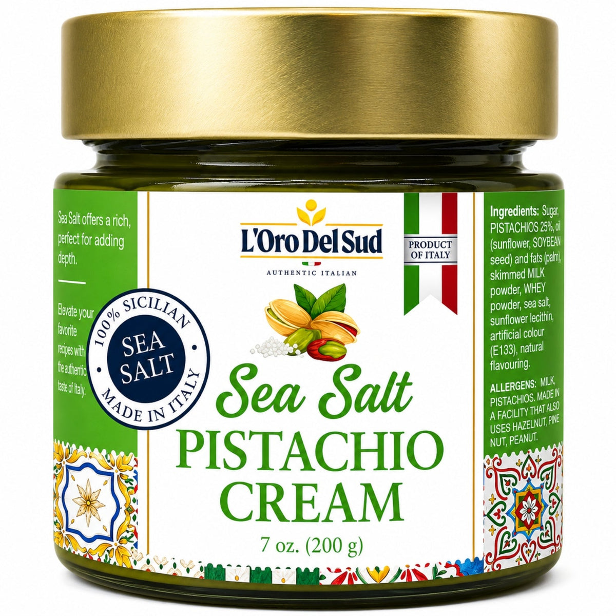 LOro Del Sud, Sicilian Pistachio Cream with Sea Salt, 7oz (200g)