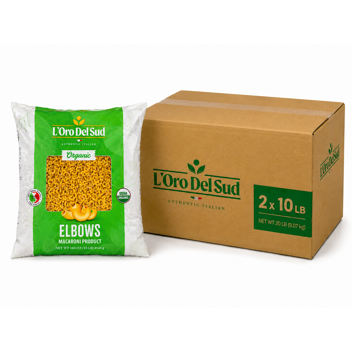 L'Oro Del Sud, Organic Elbows Pasta, 2 Pack x 10 lb Bag