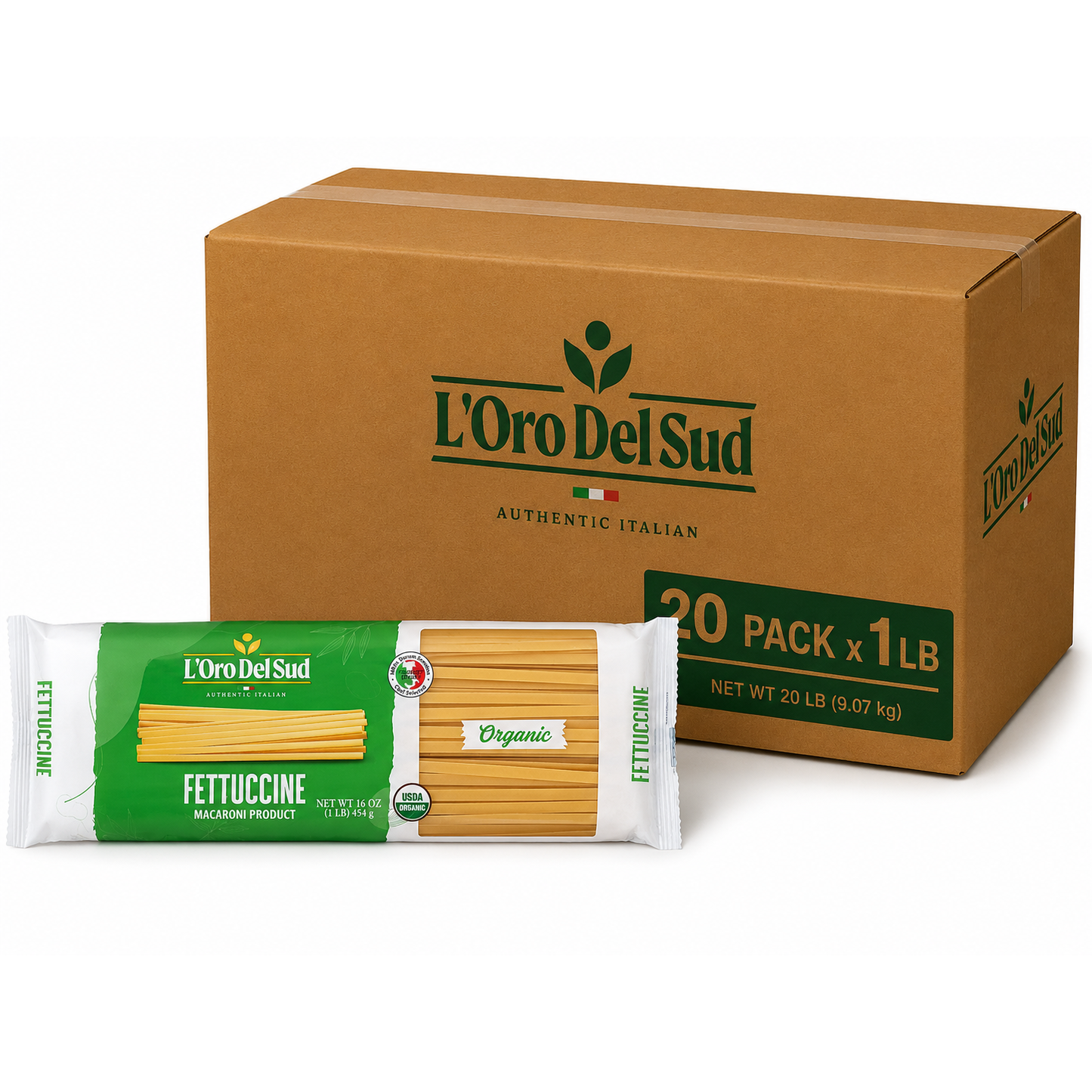 L'Oro Del Sud, Organic Fettuccine Pasta 20 Pack x 1 lb