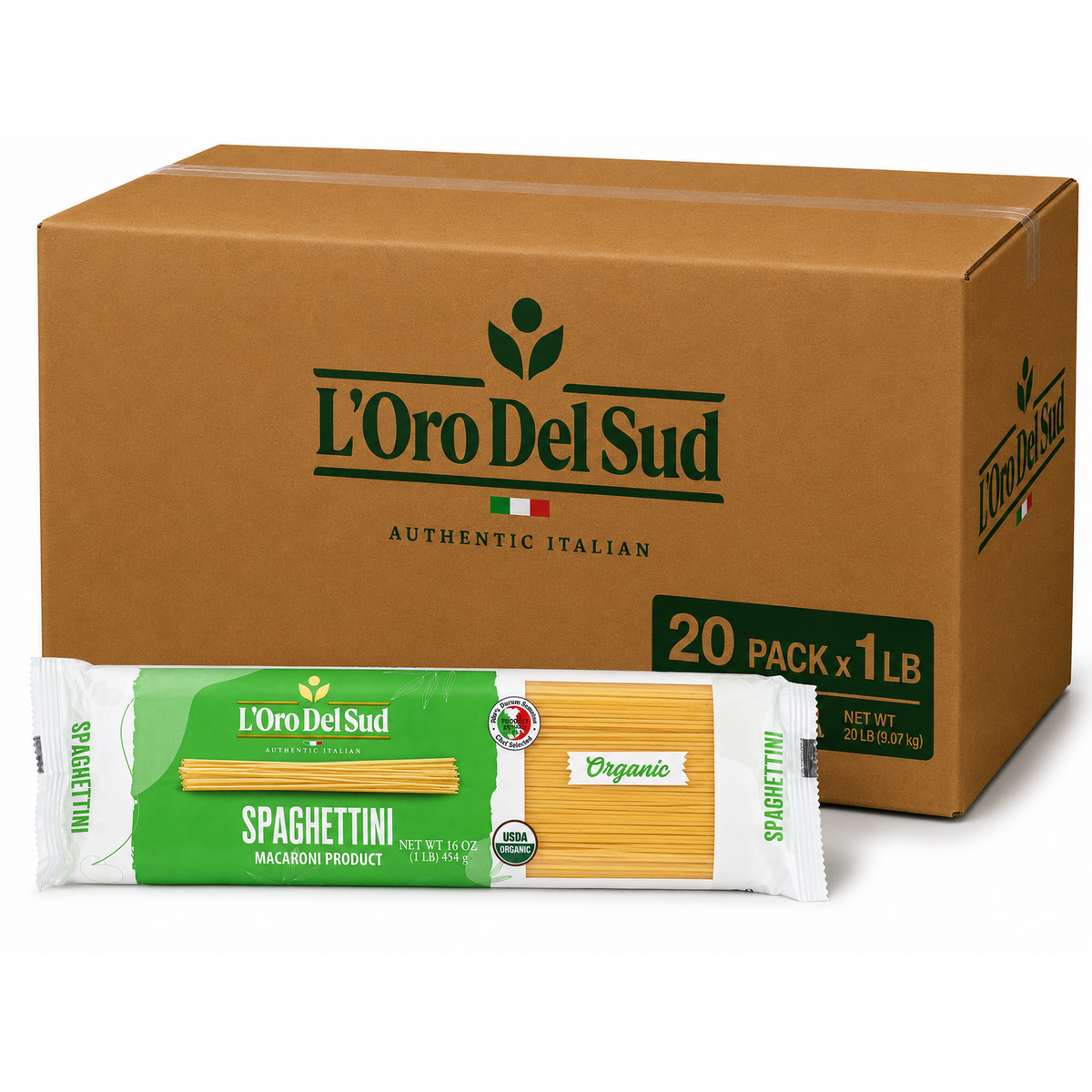 L'Oro Del Sud, Organic Spaghettini Pasta 20 Pack x 1 lb