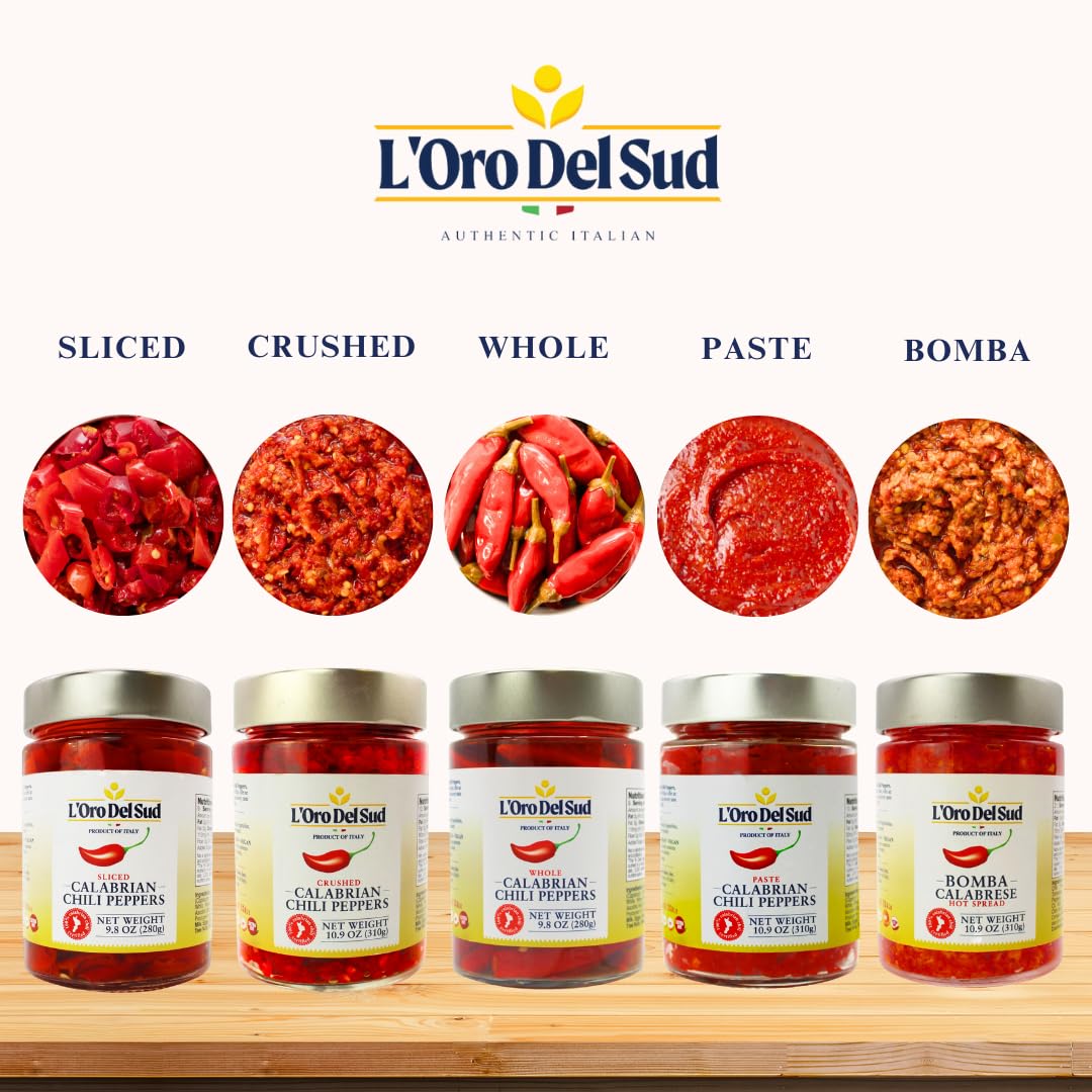 L'Oro Del Sud, Sliced Calabrian Chili Peppers, 9.8 oz  (280 g)