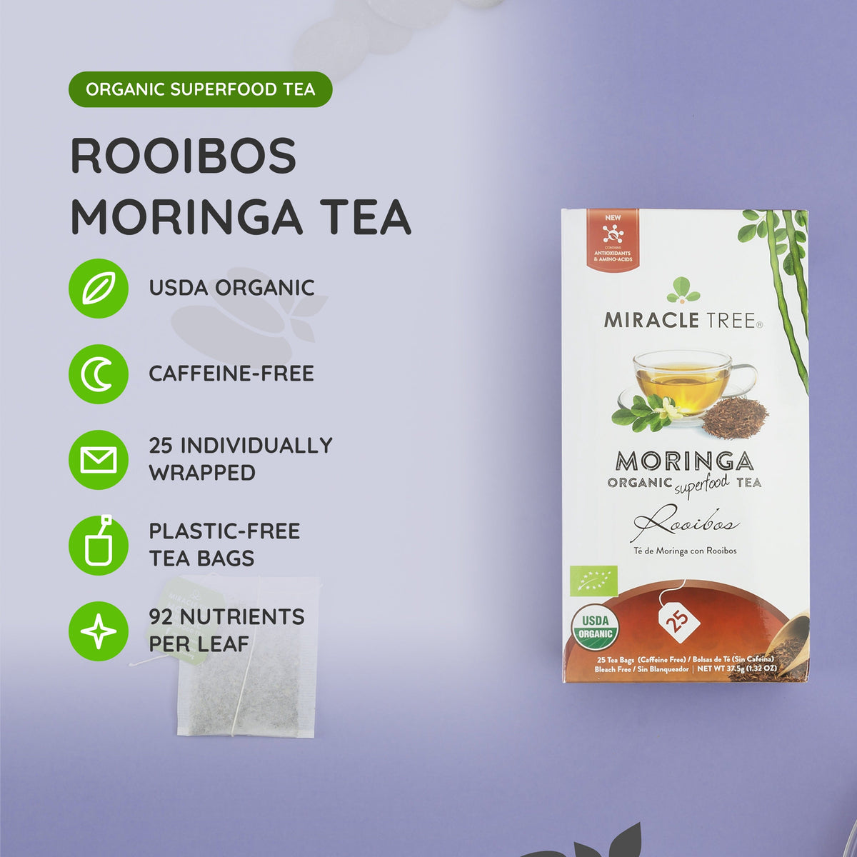 Organic Moringa Tea - Rooibos - Caffeine-Free Herbal Tea