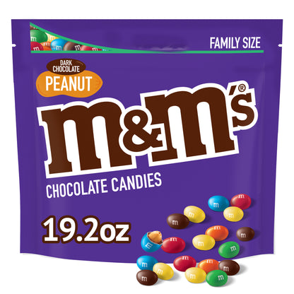 M&Ms Peanut Dark Chocolate Candy, Family Size - 19.2Oz Bag