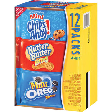 Nabisco Bite-Size Cookie Variety Pack - Chocolate Chip, Peanut Butter - 1 Serving Bag - 1 Oz - 48 / Carton
