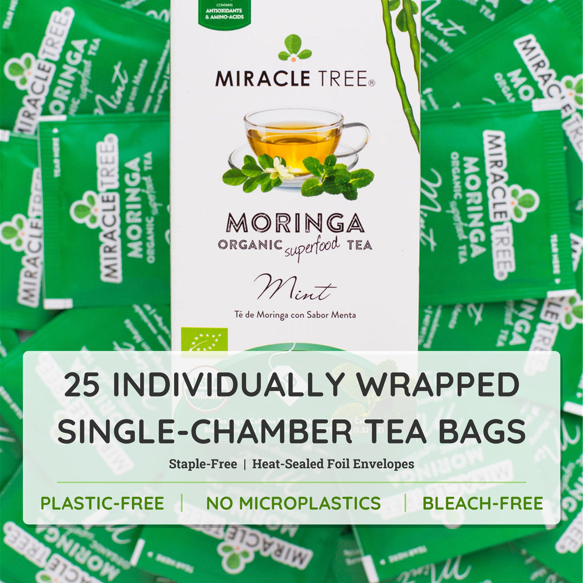 Organic Moringa Tea - Mint - Caffeine-Free Herbal Tea