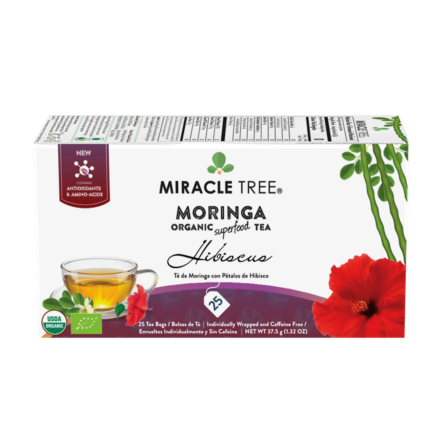 Organic Moringa Tea - Hibiscus - Natural Energy Support-Free Herbal Tea