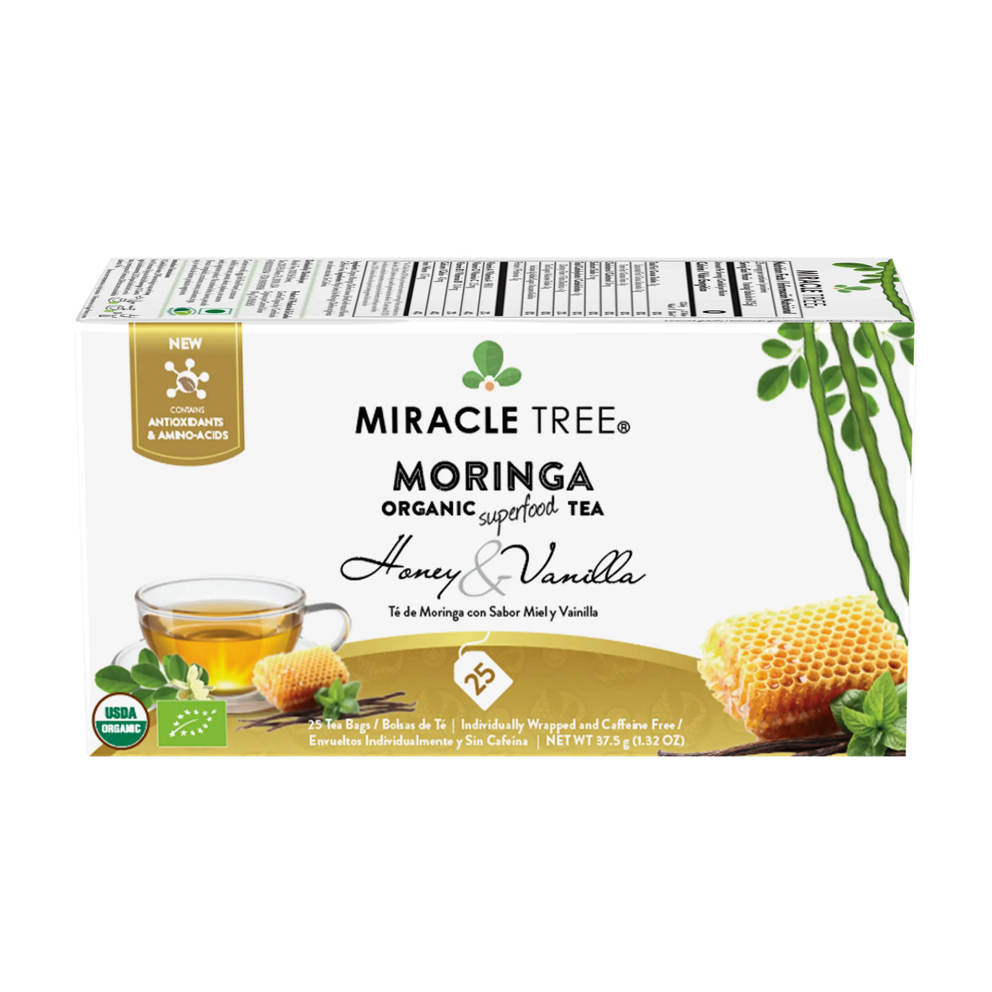 Organic Moringa Tea - Honey & Vanilla - Natural Energy Support-Free Herbal Tea