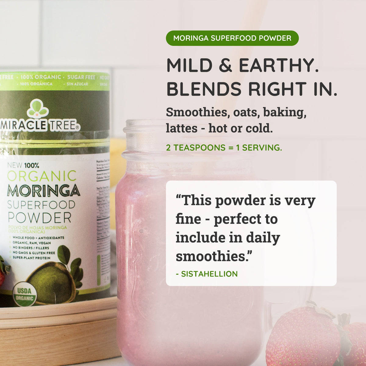 Organic Moringa Powder - 8oz Canister