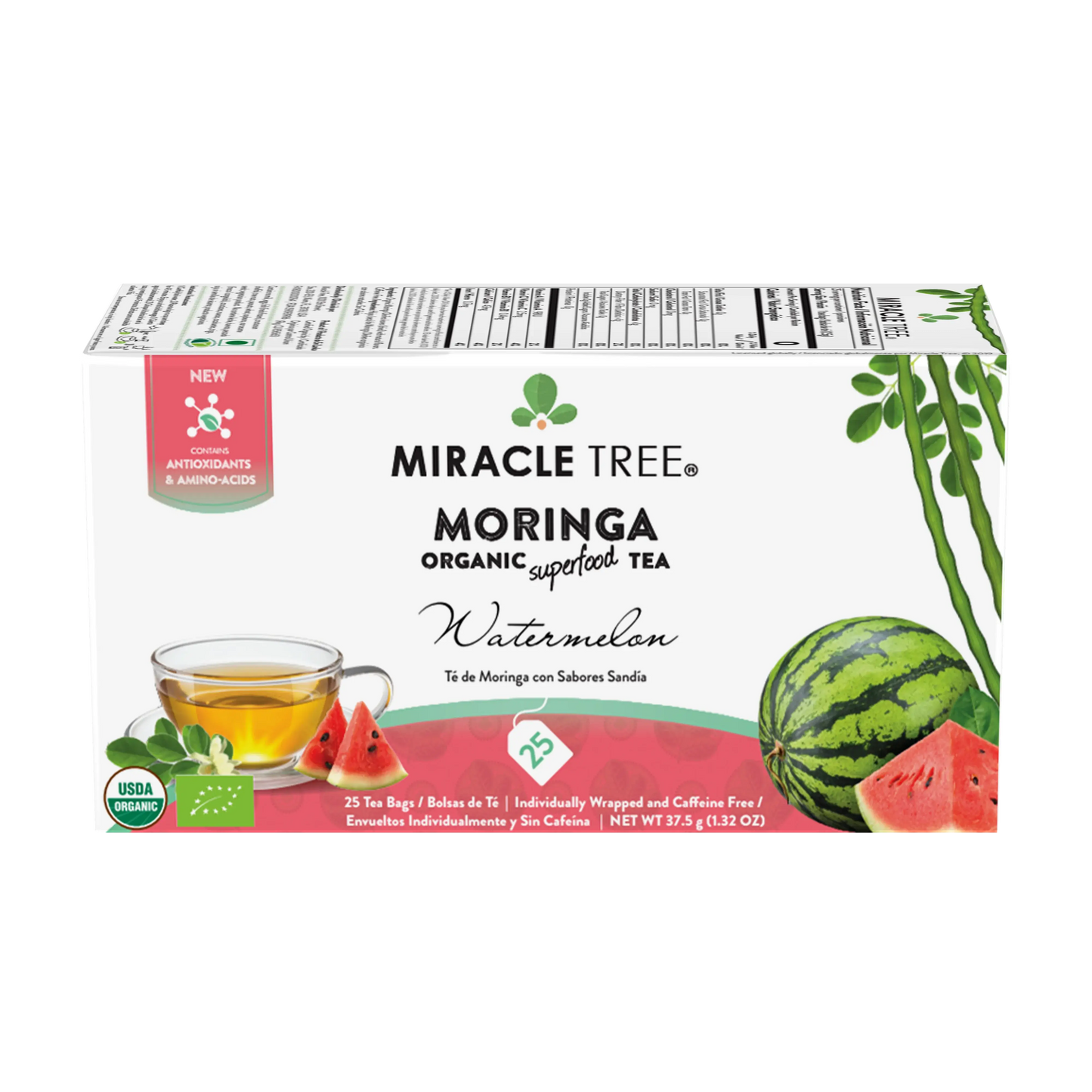 Organic Moringa Tea - Watermelon - Natural Energy Support-Free Herbal Tea