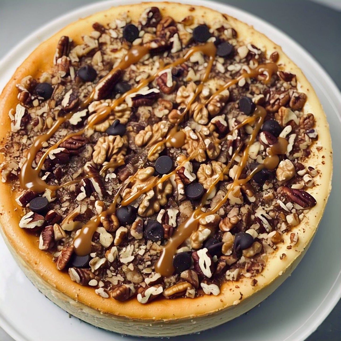 Andy Anand Freshly Baked Turtle Cheesecake 9" with Chocolate Chip & Nuts Irresistible Desserts, Birthday Cheesecake in Ny Style - 2 lbs