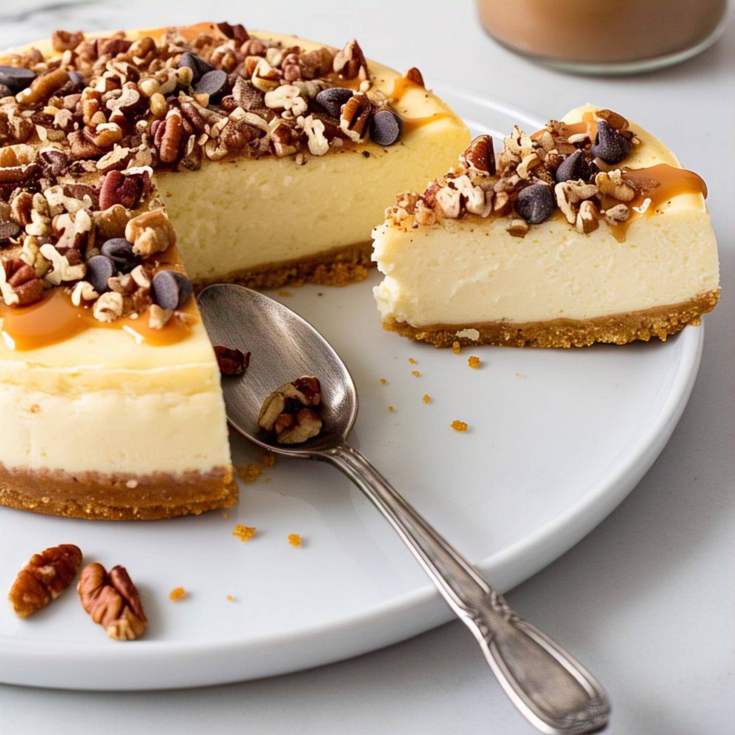 Andy Anand Freshly Baked Turtle Cheesecake 9" with Chocolate Chip & Nuts Irresistible Desserts, Birthday Cheesecake in Ny Style - 2 lbs