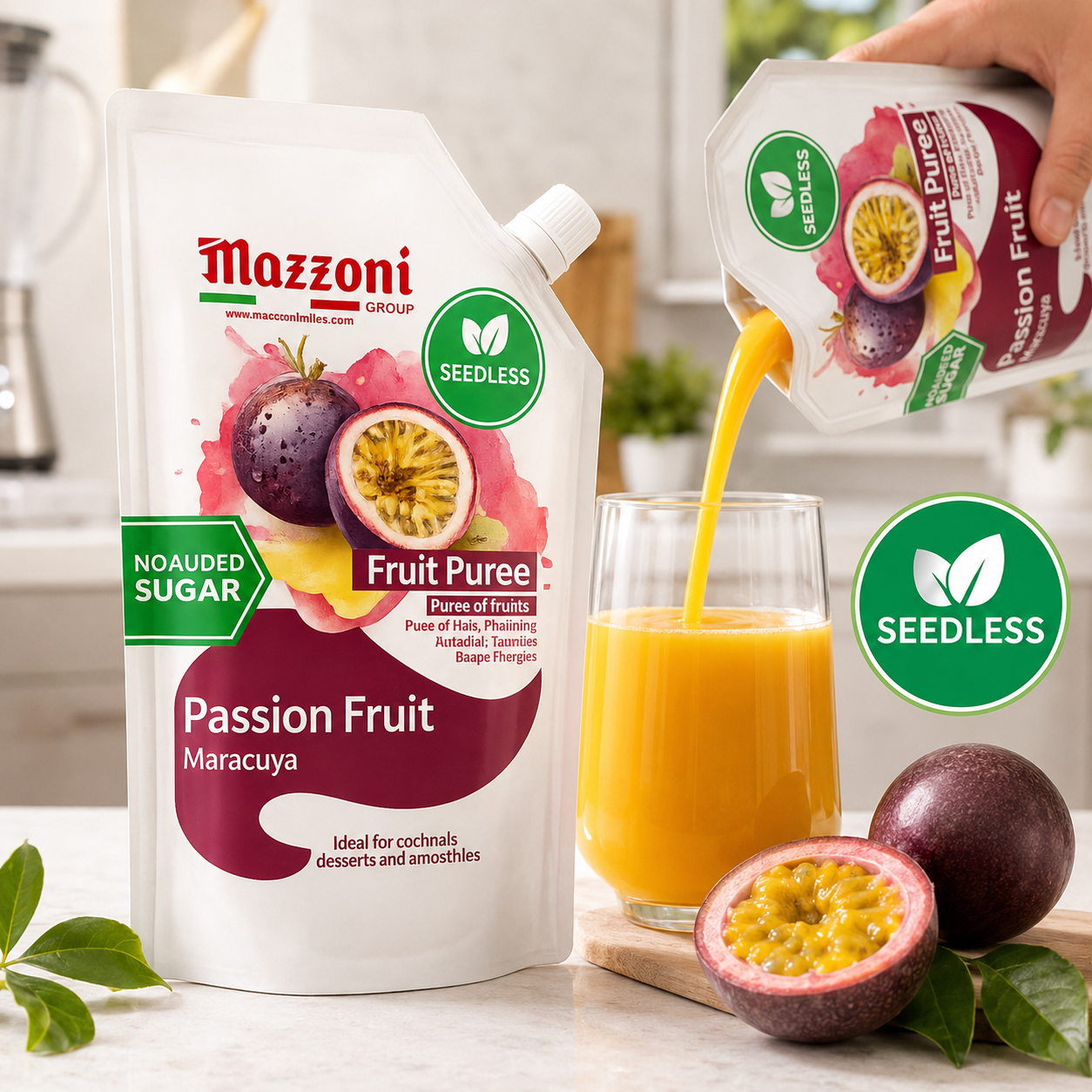 Mazzoni, Passion Fruit Puree, 100% Pure Maracuya, Just Fruit, No Sugar Added, 2.2 lb