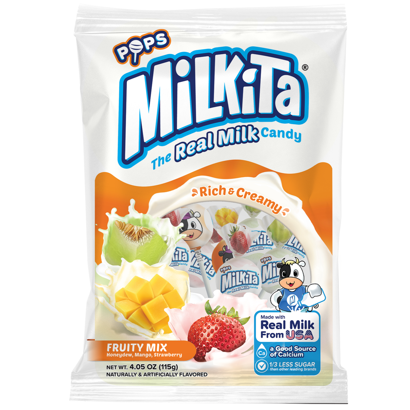 Milkita Lollipops Fruity Mix Honeydew Melon Mango Strawberry Milk Chewy Candy